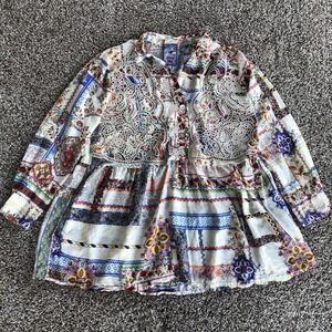 Johnny Was Stano Monroe Silk Printed Tunic Top Womens Size M Floral Blouse Dress